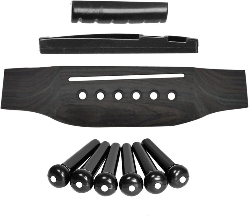 EMVANV 6 String Acoustic Guitar Wooden Bridge, Wooden Guitar Saddle Nut Slotted with 6 Bridge Pins Set Guitar Pin Guitar Nut Guitar Up Saddle for Improve Guitar Sound Quality - Image 1